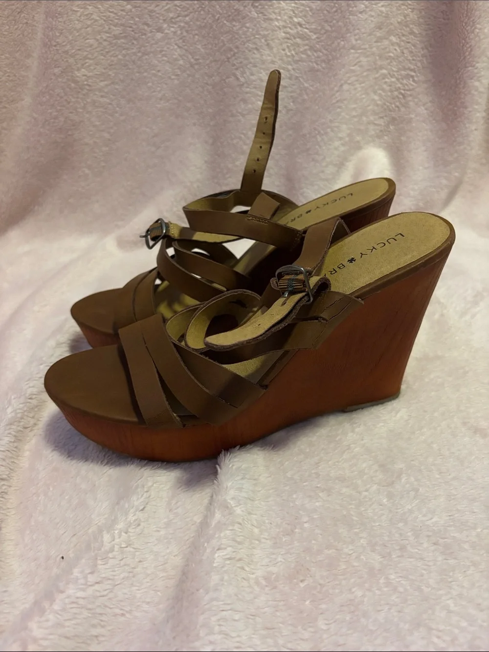 Lucky Brand Brown Leather Multi-Strap Platform Sandals